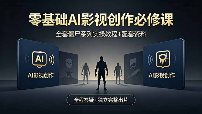 零基础AI影视创作必修课，全套僵尸系列实操教程加配套资料，全程答疑带你独立完整出片-搞钱利器