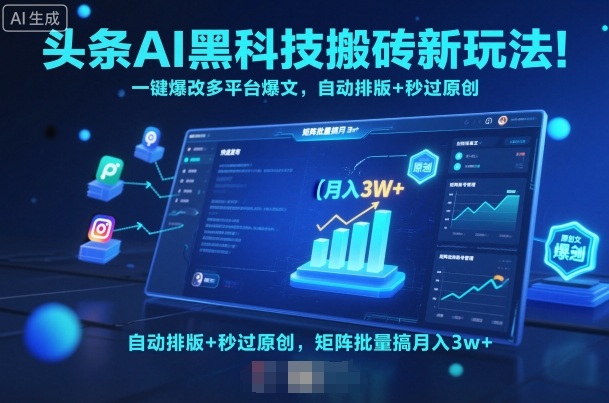 头条AI黑科技搬砖新玩法！一键爆改多平台爆文，自动排版+秒过原创，矩阵批量搞月入3w+【揭秘】-搞钱利器