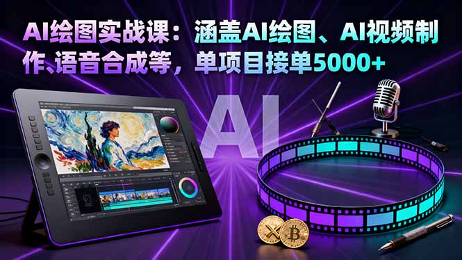 AI绘图实战课：涵盖AI绘图、AI视频制作、语音合成等，单项目接单5000+-搞钱利器