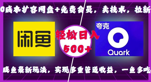 0成本扩容网盘+免费会员，卖技术，拉新，咸鱼最新玩法，实现多重管道收益，一鱼多吃，轻松日入500+-搞钱利器