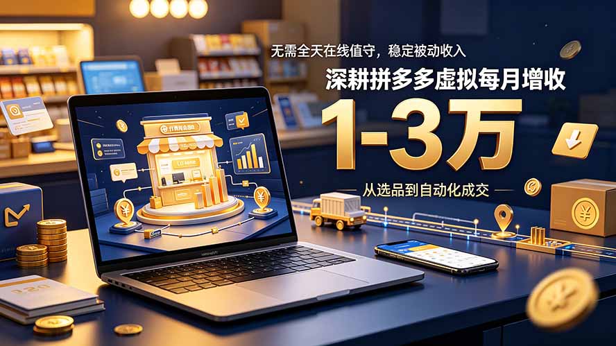 无需全天在线值守，稳定被动收入，深耕拼多多虚拟每月增收 1-3 万-搞钱利器