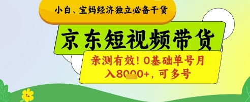 小白宝妈经济独立必备干货，京东短视频带货，亲测有效!0基础单号月入8k+，可多号【揭秘】-搞钱利器