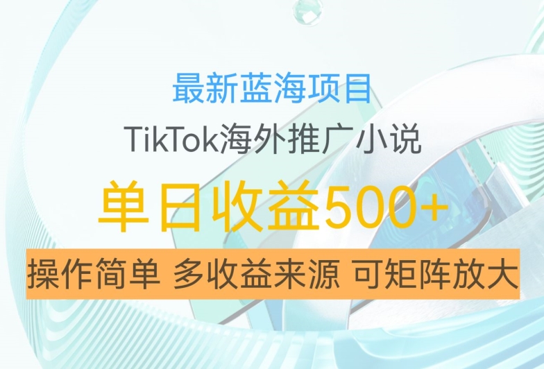 最新蓝海项目，利用tiktok海外推广小说赚钱佣金，简单易学，日入500+，可矩阵放大【揭秘】-搞钱利器
