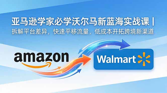 亚马逊卖家必学沃尔玛新蓝海实战课｜拆解平台差异，快速平移流量，低成本开拓跨境新渠道-搞钱利器