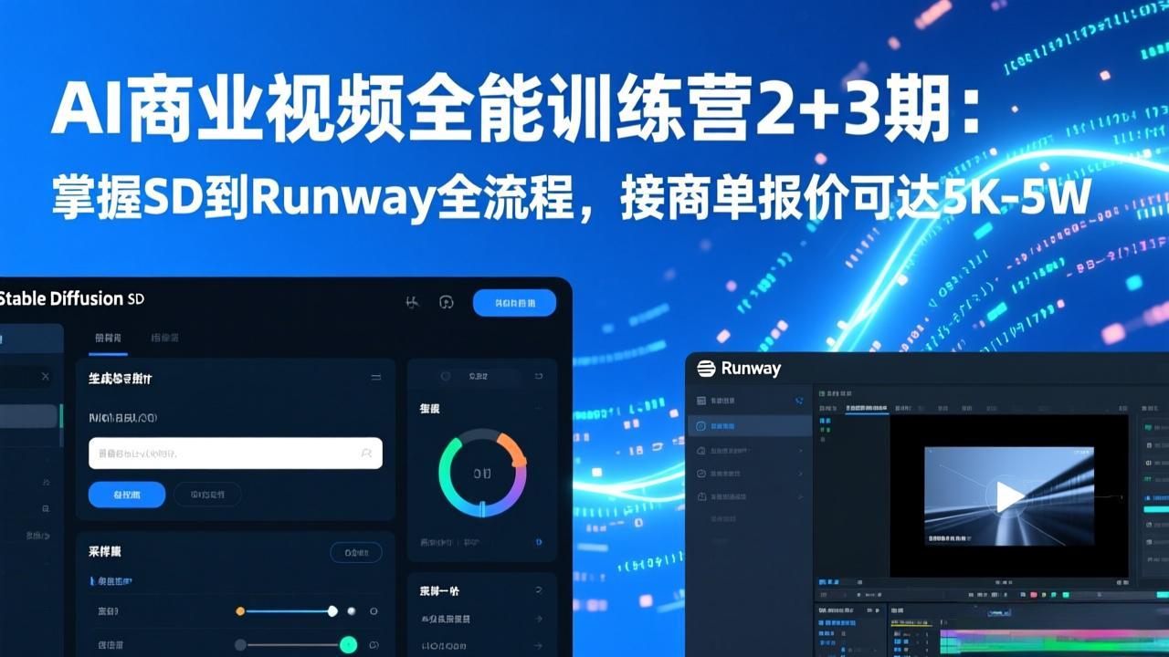 AI商业视频全能训练营2+3期:掌握SD到Runway全流程,接商单报价可达5K-5W-搞钱利器
