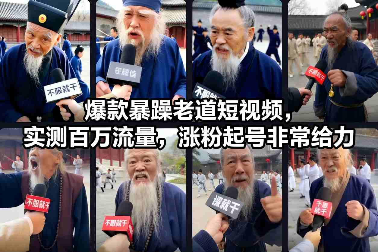 爆款暴躁老道短视频，实测百万流量，涨粉起号非常给力-搞钱利器