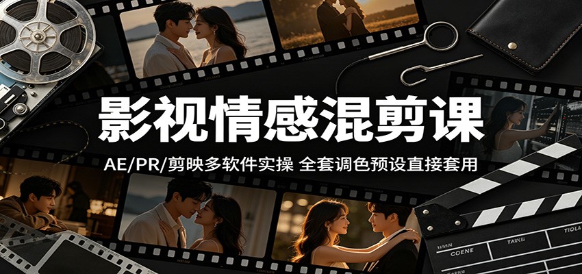 影视情感混剪课：AE/PR/剪映多软件实操，全套调色预设直接套用-搞钱利器