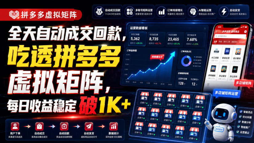 全天自动成交回款，吃透拼多多虚拟矩阵，每日收益稳定破1K+【揭秘】-搞钱利器