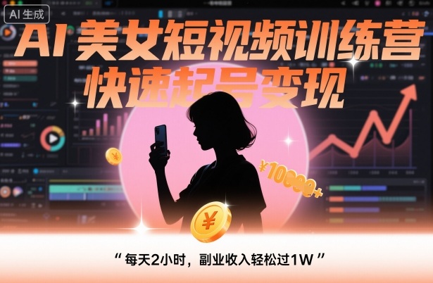 AI美女短视频训练营，快速起号变现，每天2小时，副业收入轻松过1W-搞钱利器