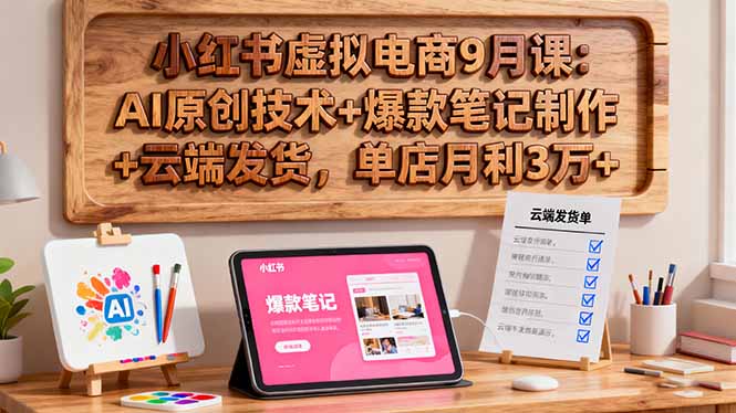 小红书虚拟电商9月课：AI原创技术+爆款笔记制作+云端发货，单店月利3万+-搞钱利器