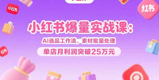 小红书爆量实战课：AI选品工作流，素材批量处理，单店月利润突破25万元-搞钱利器
