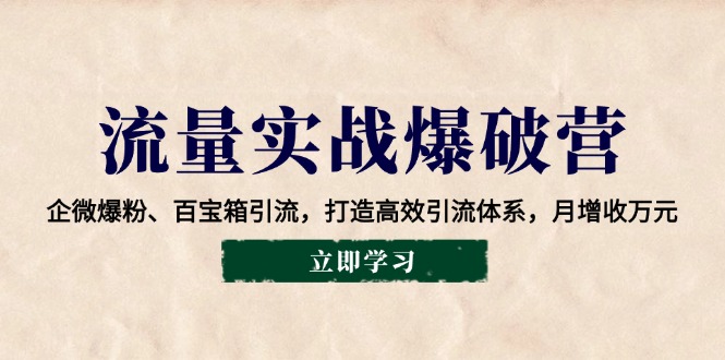 流量实战爆破营：企微爆粉、百宝箱引流，打造高效引流体系，月增收万元-搞钱利器