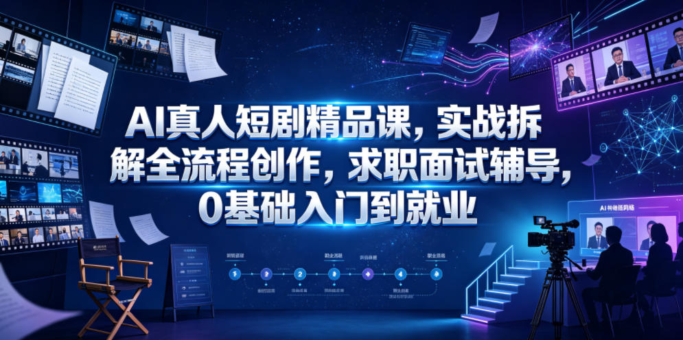 AI真人短剧精品课，实战拆解全流程创作，求职面试辅导，0基础入门到就业-搞钱利器