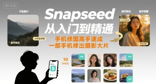 Snapseed从入门到精通，手机修图高手速成，一部手机就能修出摄影大片-搞钱利器