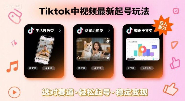Tiktok中视频最新起号玩法，想要日入百刀，做好这几个赛道就可以了-搞钱利器
