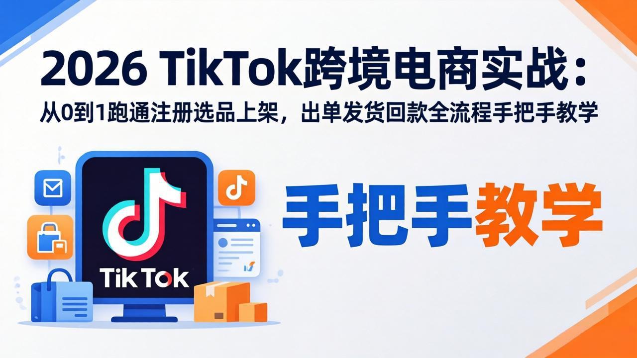 2026TikTok跨境电商实战-更新：从0到1跑通注册选品上架，出单发货回款全流程手把手教学-搞钱利器