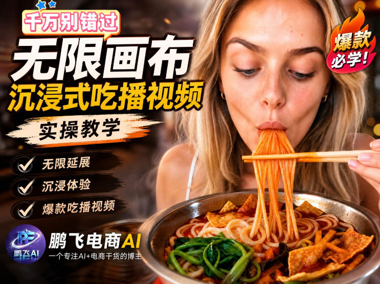 保姆级教程｜用AI无线画布做沉浸式吃播，3步直接出片，无线画布工作流，操作简单好上手-搞钱利器
