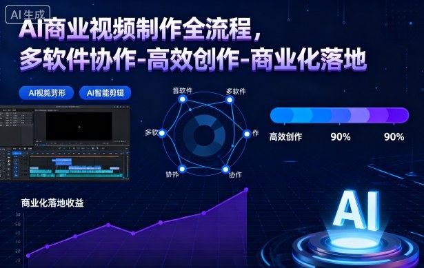 AI商业视频制作全流程，多软件协作-高效创作-商业化落地-搞钱利器