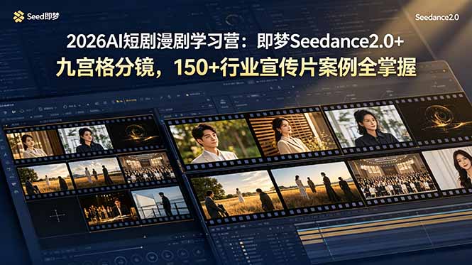 2026AI短剧漫剧学习营：即梦Seedance2.0+九宫格分镜，150+行业宣传片案例全掌握-搞钱利器