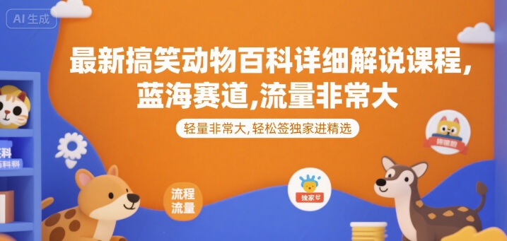 最新搞笑动物百科详细解说课程，蓝海赛道，流量非常大，轻松签独家进精选-搞钱利器