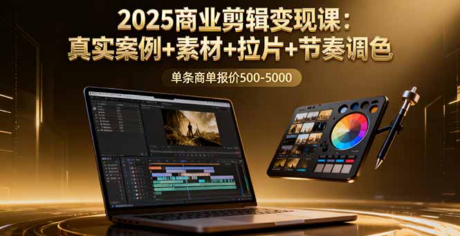2025商业剪辑变现课：真实案例+素材+拉片+节奏调色，单条商单报价500-5000-搞钱利器