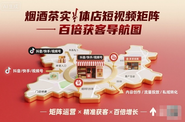 烟酒茶实体店短视频矩阵百倍获客导航图-搞钱利器
