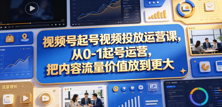 视频号起号视频投放运营课，从0-1起号运营，把内容流量价值放到更大-搞钱利器