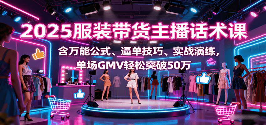 2025服装带货主播话术课，含万能公式、逼单技巧、实战演练，单场GMV轻松突破50万-搞钱利器