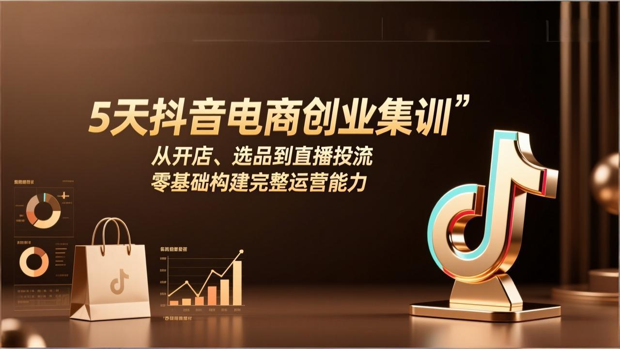 5天抖音电商创业集训：从开店、选品到直播投流，零基础构建完整运营能力-搞钱利器
