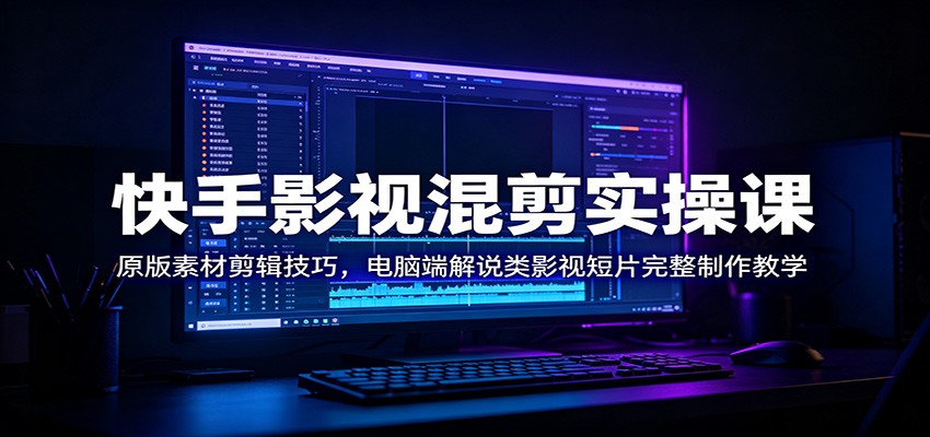 快手影视混剪实操课：原版素材剪辑技巧，电脑端解说类影视短片完整制作教学-搞钱利器