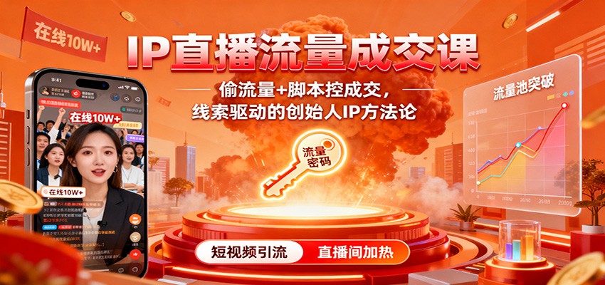 IP直播流量成交课：偷流量+脚本控成交，线索驱动的创始人IP方法论-搞钱利器