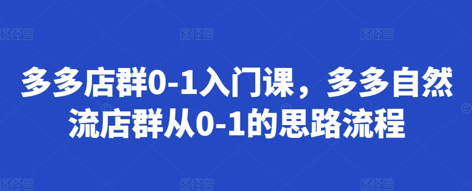 多多店群0-1入门课，多多自然流店群从0-1的思路流程-搞钱利器