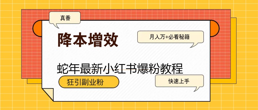 蛇年最新小红书爆粉教程，狂引副业粉，月入万+必看-搞钱利器