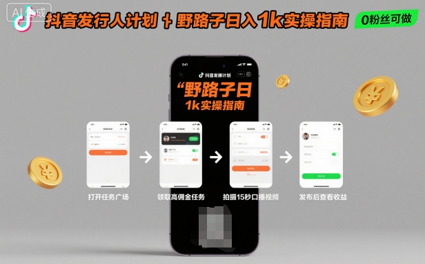 抖音发行人计划全新野路子玩法，随时随地，只要有手机，就能操作，日入1k+【揭秘】-搞钱利器