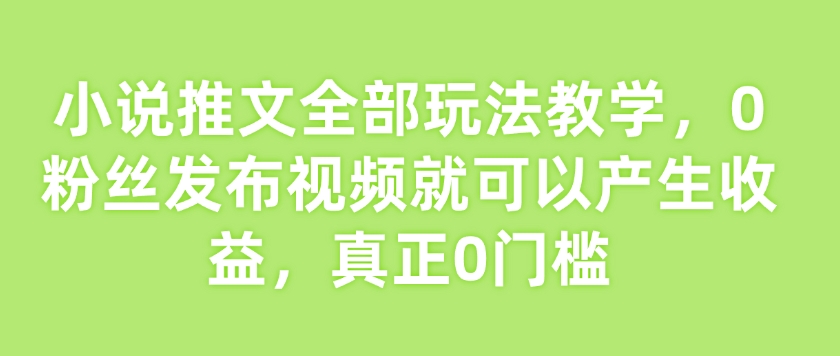 小说推文全部玩法教学，0粉丝发布视频就可以产生收益，真正0门槛-搞钱利器