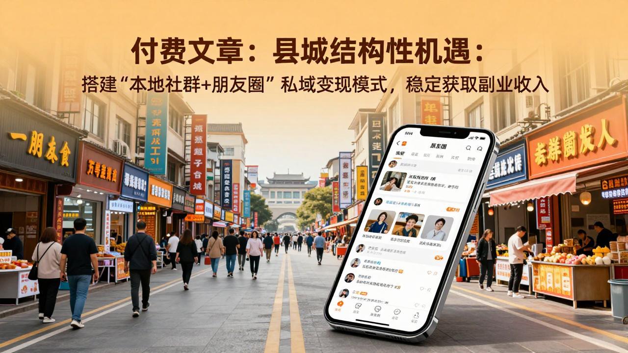 付费文章:县城结构性机遇:搭建“本地社群+朋友圈”私域变现模式,稳定获取副业收入-搞钱利器