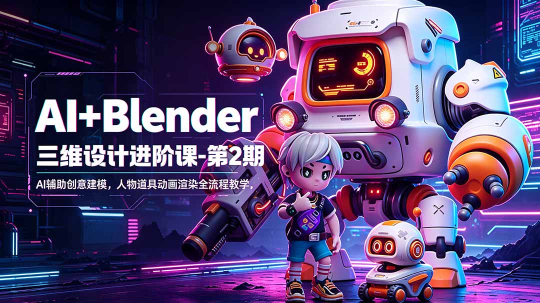 AI+Blender三维设计进阶课-第2期：AI辅助创意建模，人物道具动画渲染全流程教学-搞钱利器
