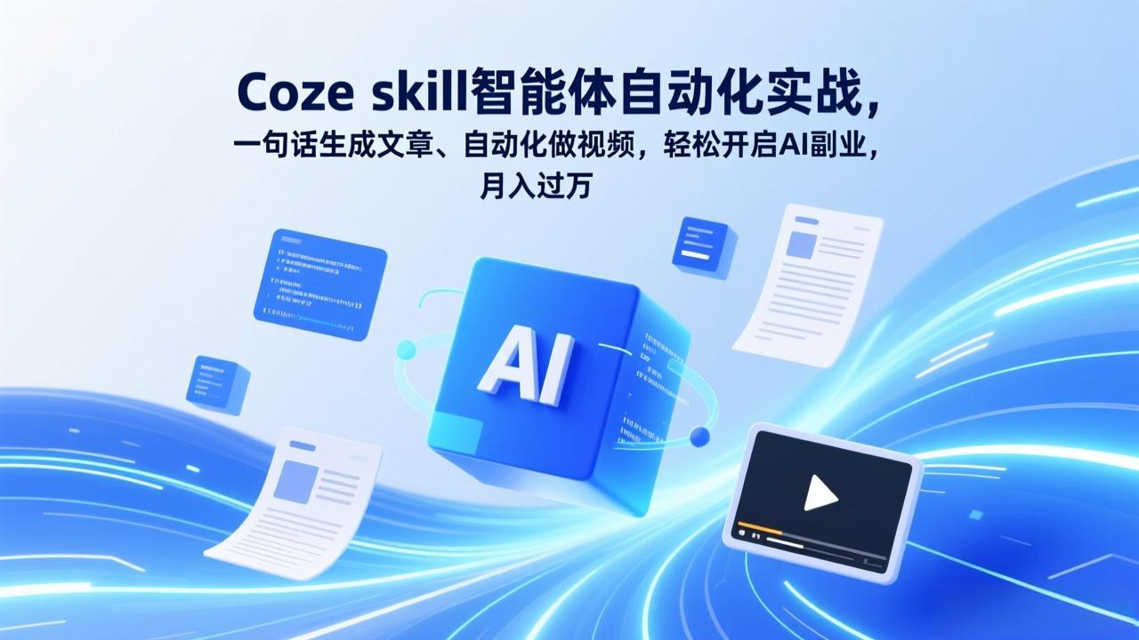 Coze skill智能体自动化实战，一句话生成文章、自动化做视频，轻松开启AI副业，月入过万-搞钱利器
