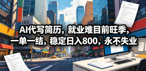 AI代写简历，就业难目前旺季，一单一结，稳定日入800，永不失业-搞钱利器