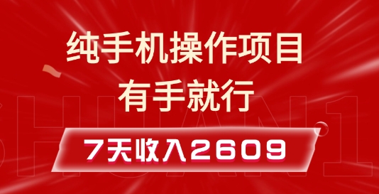 纯手机操作的小项目，有手就能做，7天收入2609+实操教程【揭秘】-搞钱利器