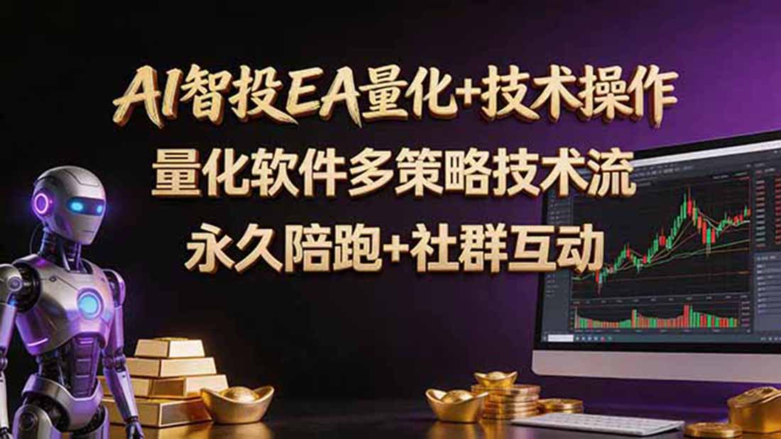 AI智投EA量化操作技术训练营，软件自动操作，简单学习轻松上入手日入30-100U-搞钱利器