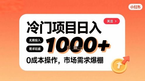 在小红书上发现个冷门路子，需求不小，零成本操作，每天能有1k进账-搞钱利器