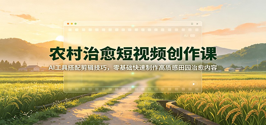 农村治愈短视频创作课：AI工具搭配剪辑技巧，零基础快速制作高质感田园治愈内容-搞钱利器