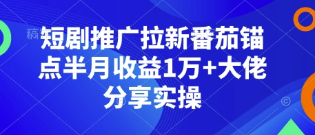 短剧推广拉新番茄锚点半月收益1万+大佬分享实操-搞钱利器