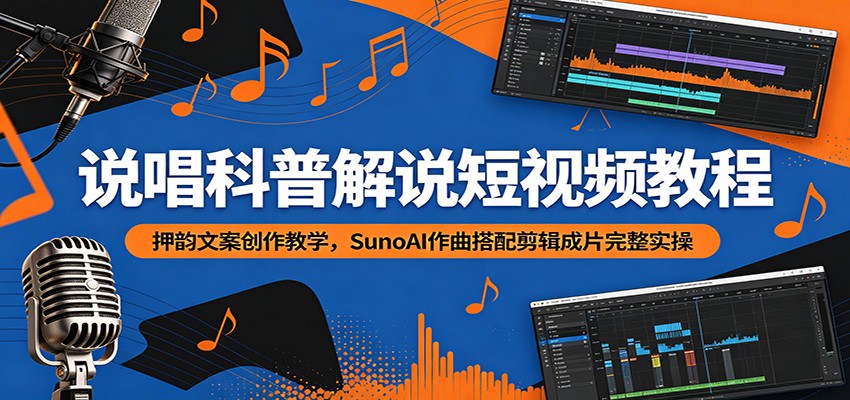 说唱科普解说短视频教程：押韵文案创作教学，SunoAI作曲搭配剪辑成片完整实操-搞钱利器
