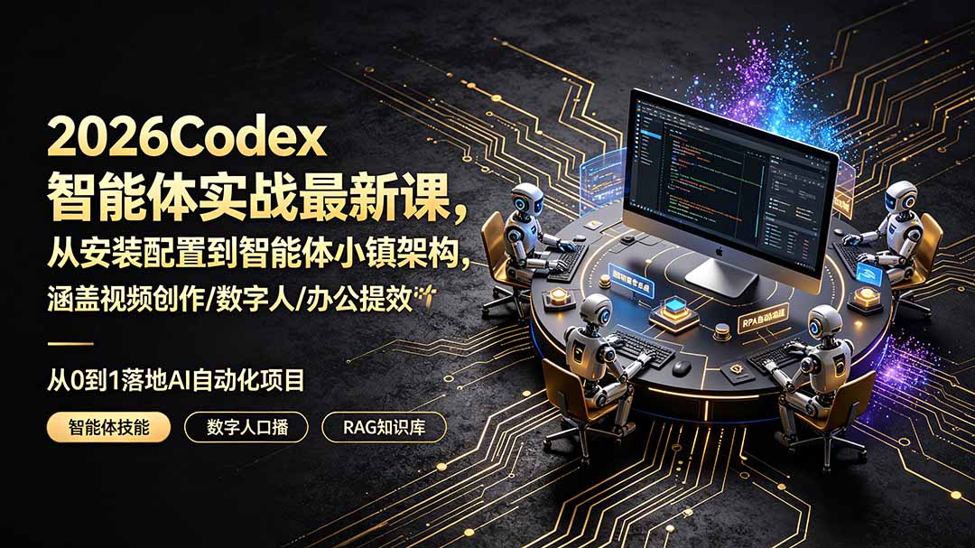 2026Codex智能体实战最新课，从安装配置到智能体小镇架构，涵盖视频创作/数字人/办公提效全技能-搞钱利器