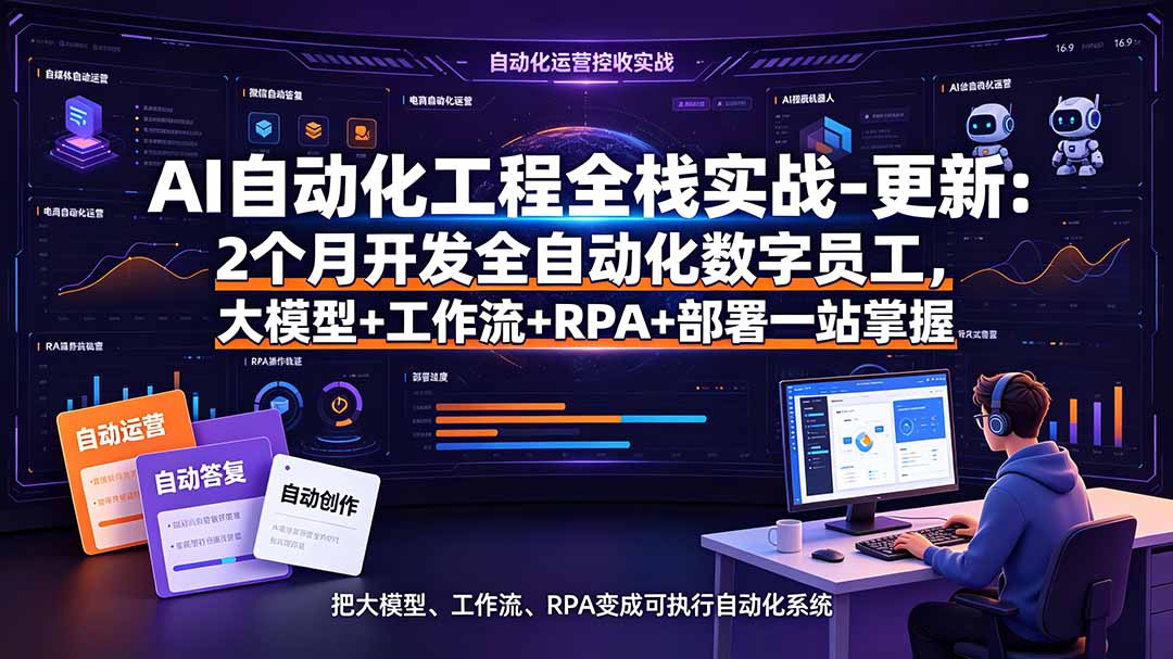 AI自动化工程全栈实战-更新：2个月开发全自动化数字员工，大模型+工作流+RPA+部署一站式掌握-搞钱利器