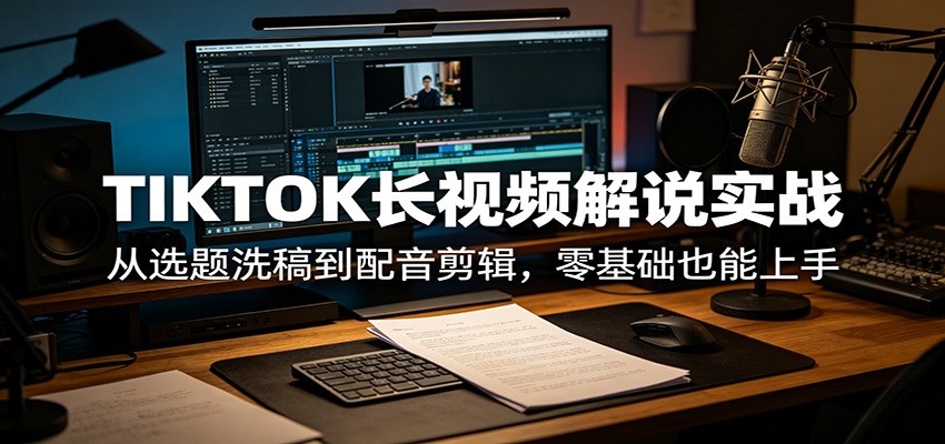 TIKTOK长视频解说实战：从选题洗稿到配音剪辑，零基础也能上手-搞钱利器