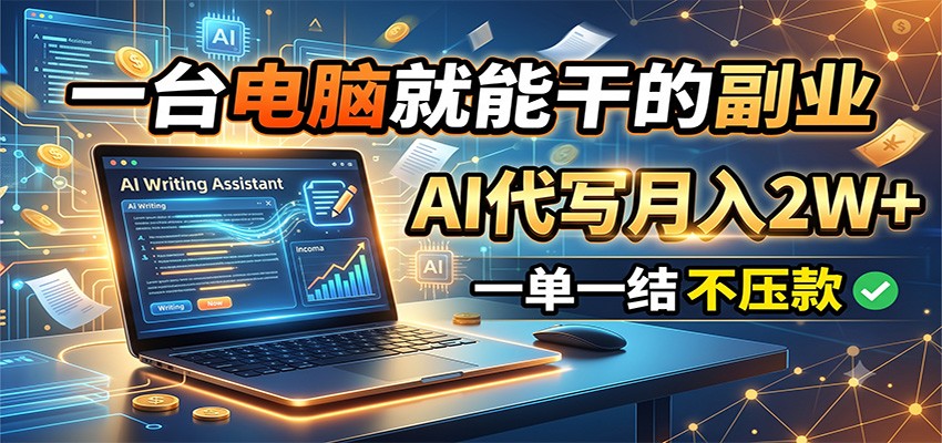 一台电脑就能干的副业，AI代写月入2W+，一单一结不压款-搞钱利器