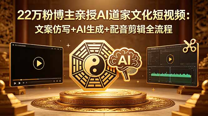 22万粉博主亲授AI道家文化短视频：文案仿写+AI生成+配音剪辑全流程-搞钱利器